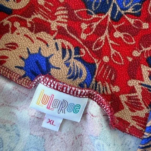 NWT LuLaRoe Red Tan Blue Floral Pencil Skirt - Picture 7 of 7